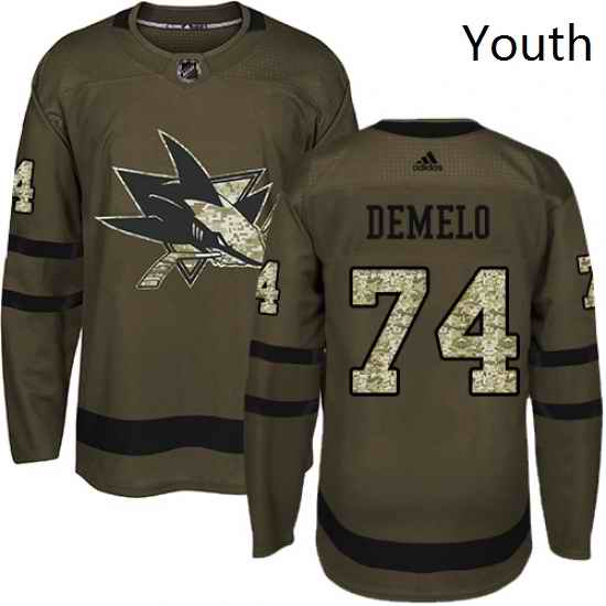 Youth Adidas San Jose Sharks 74 Dylan DeMelo Authentic Green Salute to Service NHL Jersey